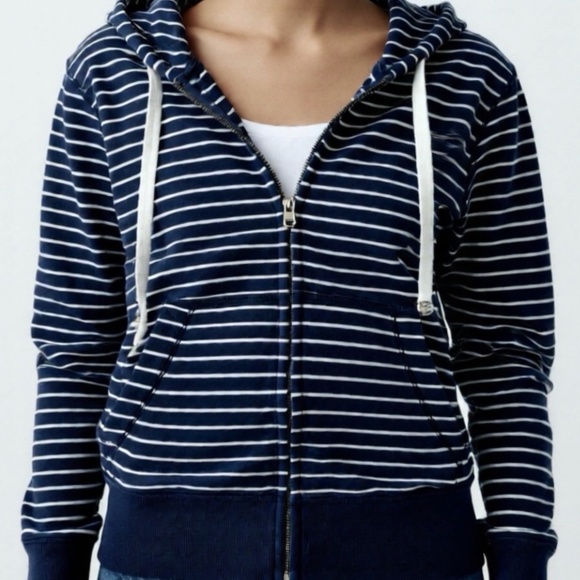 Amercian Eagle Outfitters Full Zip Hoodie Womens Size Medium Striped Vintage Fit - Picture 1 of 8